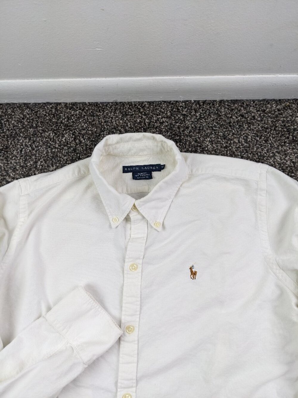 Vintage Ralph Lauren Shirt White Oxford L/S Button Down Womens Size 10 Slim Fit